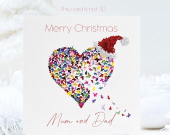 Christmas Parents Butterfly Heart with Santa's Hat Mum and Dad Butterflies Card