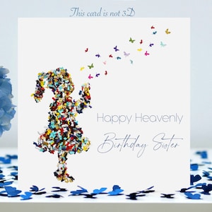 Carte d'anniversaire de soeur céleste, bisous de papillons, pas 3D