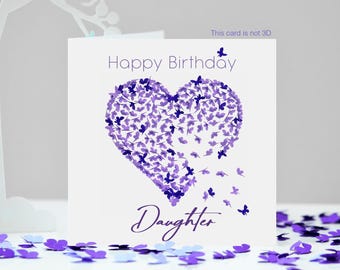 Daughter Purple Birthday Heart Butterfly Card, not 3D