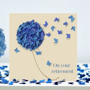 Retirement Butterfly Blue Hydrangea Flower Butterflies Card (not 3D)
