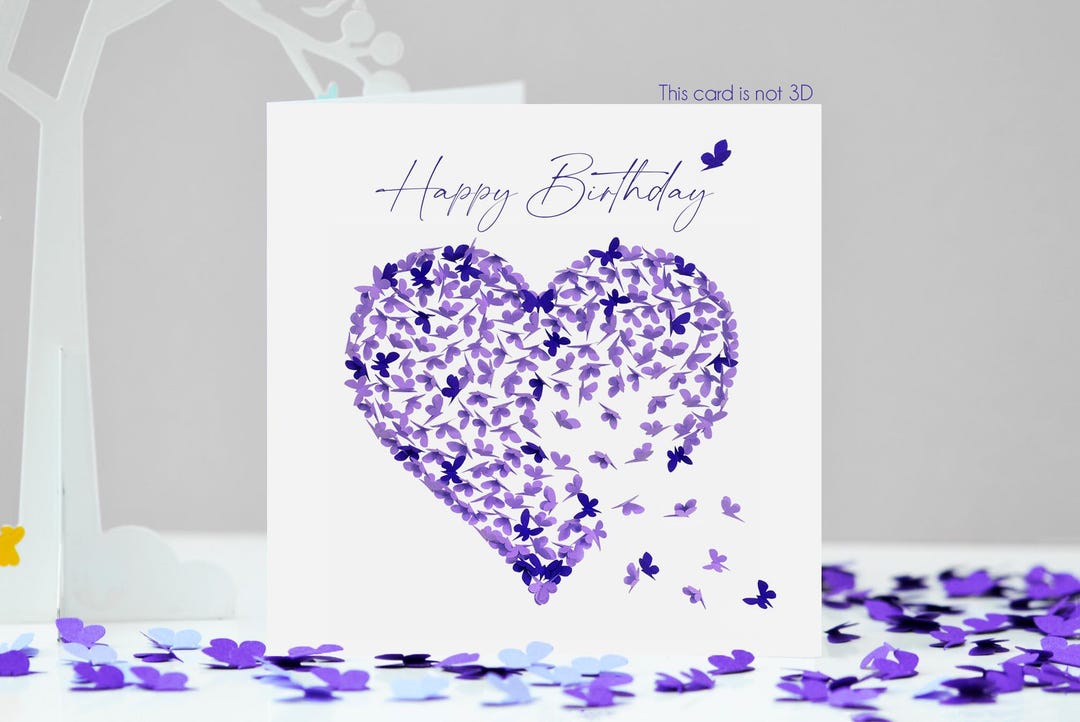 Purple Butterfly Heart Birthday Card, Not 3D - Etsy