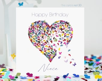 Niece Birthday Kaleidoscope Butterfly Heart Card, not 3D