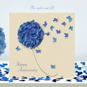 Verjaardag vlinder blauwe hortensia bloemenkaart, niet 3D
