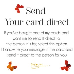 Tarjeta directa, TARJETA NO INCLUIDA: esto solo compra el texto que escribo a mano dentro de una tarjeta para usted.