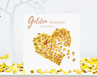 Golden Wedding Anniversary Gold Butterfly Heart Butterflies Card, Not 3D