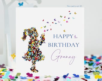 Granny Birthday Butterfly Kisses Butterflies Card, not 3D