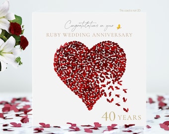 Carte de félicitations papillon d'anniversaire de mariage rubis, 40 ans, pas 3D