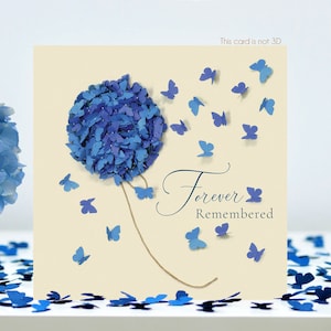 Forever Remembered Butterfly and Blue Hydrangea Butterflies Memorial Card (Not 3D)