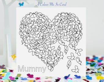 Colour In Mummy Butterfly Heart Card