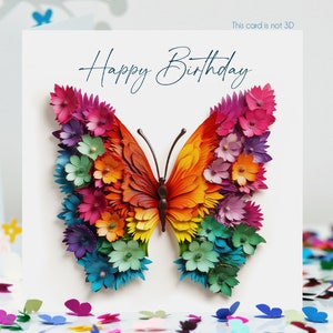 BIRTHDAY Butterfly Flowery Wings Card, Not 3D (matching fridge magnet available too)
