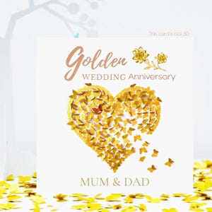Carte d'anniversaire de mariage des parents, coeur papillon, pas 3D