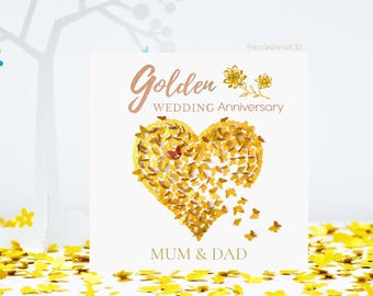 Parents Golden Wedding Anniversary Butterfly Heart Butterflies Card, not 3D
