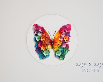 Butterfly Fridge Magnet With Colourful Flowery Wings Circular and Slimline
