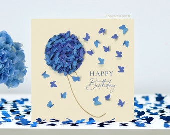 Five Butterfly Birthday Blue Hydrangea Flower Butterflies Cards (NOT 3D)