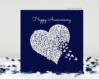 Biglietto anniversario con farfalla bianca, cuore d'amore, farfalle (non 3D)