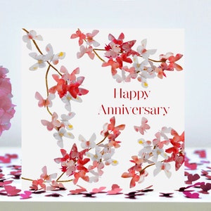 Anniversary Butterfly Pink Blossom Butterflies Card, not 3D