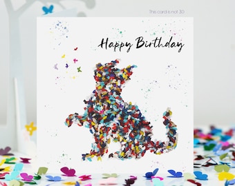 Cat Birthday Butterflies Card, not 3D
