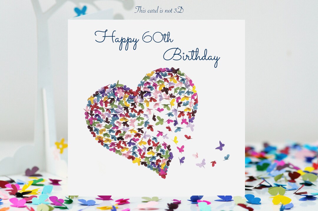 60th Birthday Butterfly Heart Kaleidoscope Butterflies Card, Not