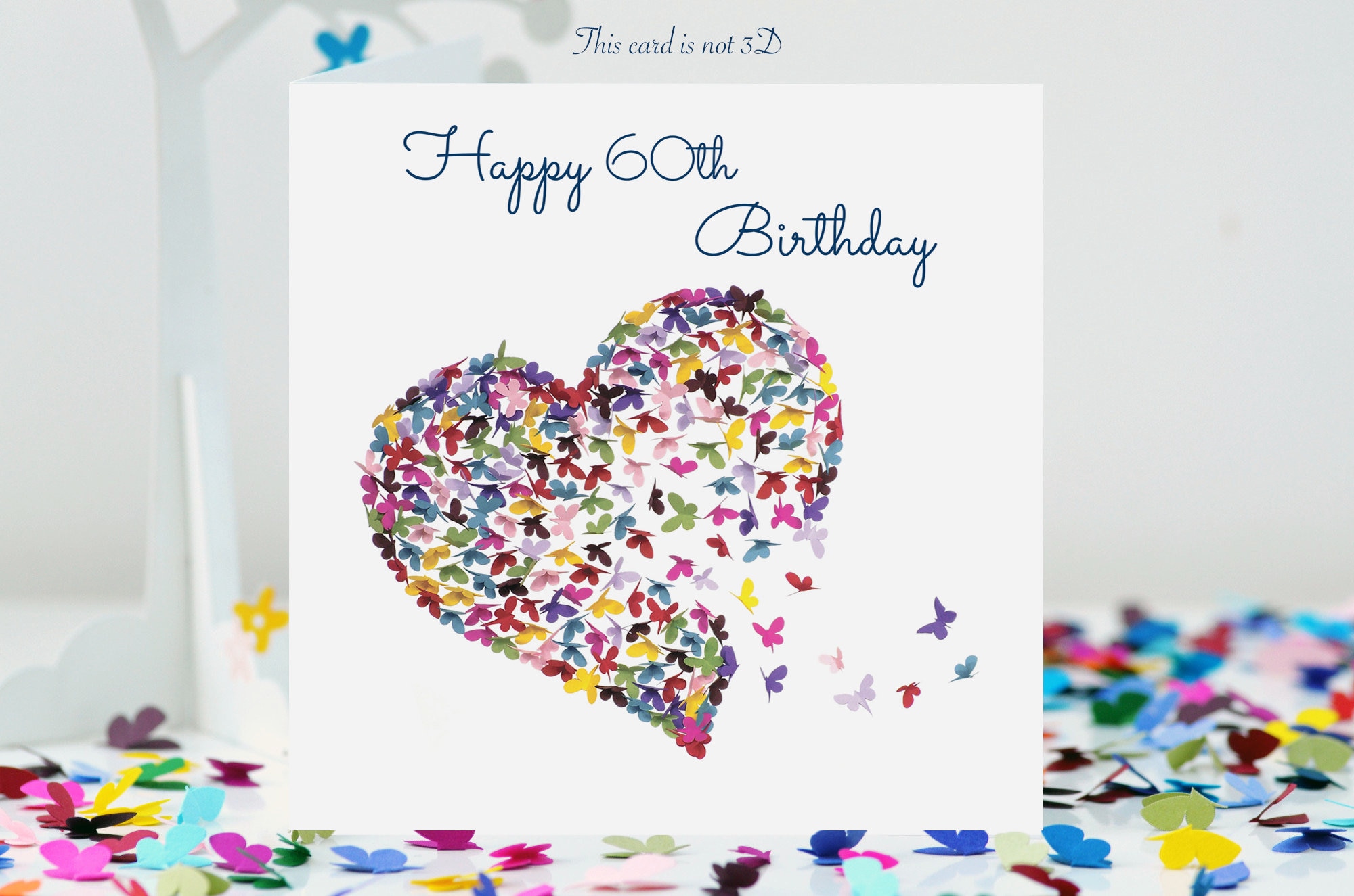 60th Birthday Butterfly Heart Kaleidoscope Butterflies Card, Not