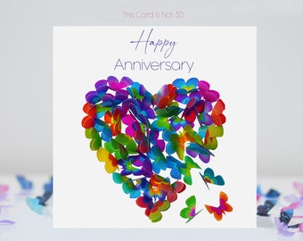 Multicoloured Butterfly Heart Happy Anniversary Butterfies Card (not 3D)