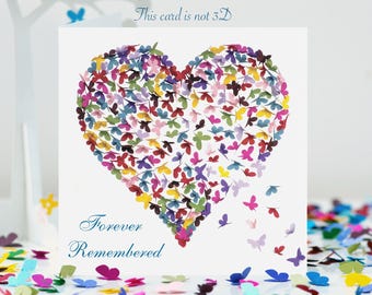 Forever Remembered Kaleidoscope Butterfly Heart Card, Not 3D