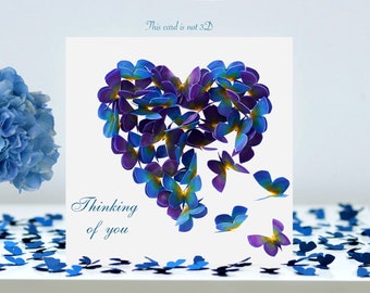 Thinking Of You Butterfly Forget Me Not Coloured Butterflies Butterfly Heart Card ,Not 3D