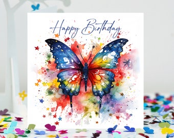 Butterfly Birthday Colour Splash Multicoloured Butterfly Card