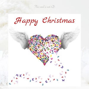 Christmas Butterfly Heart With Angels Wings Butterflies Card