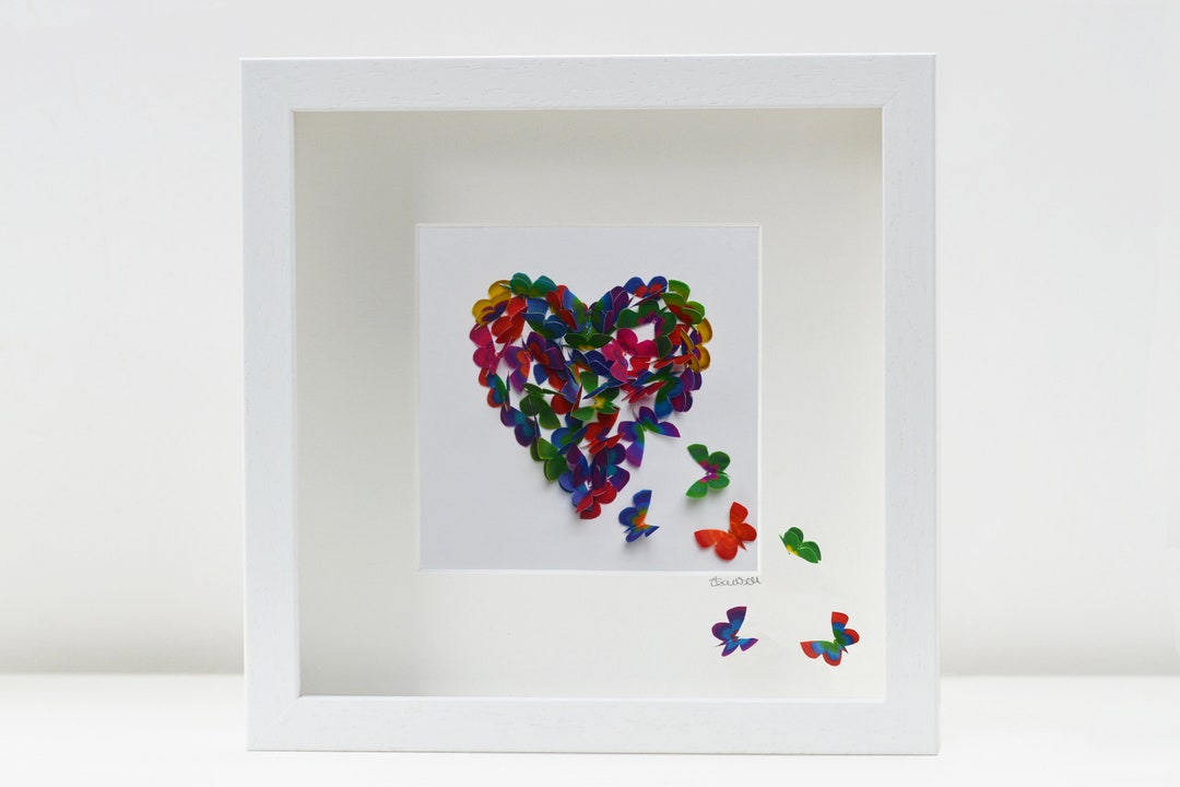 Handmade 3D Framed Butterfly Heart Made From Artist Designed ...