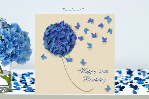 Biglietto Auguri 50° Compleanno Per Figlia - Design Farfalle E Cuori Con Lamina Rame