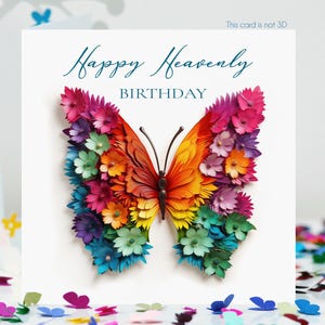 Biglietto di auguri di compleanno con farfalla celeste e ali fiorite, non 3D (disponibile anche il magnete da frigorifero abbinato)