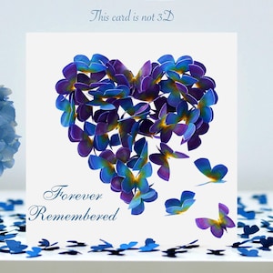 Forever Remembered Forget Me Not Coloured Butterflies Butterfly Heart Card (digitally printed, not 3D)