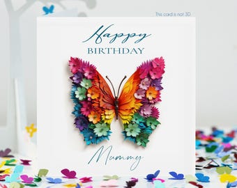 Mummy Birthday Butterfly Flowery Wings Card, Not 3D (matching fridge magnet available too)