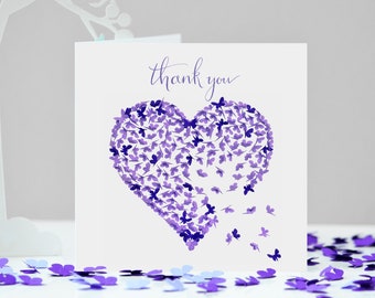 Thank You Butterfly Purple and Lilac Butterflies Heart Butterflies  Card, not 3D