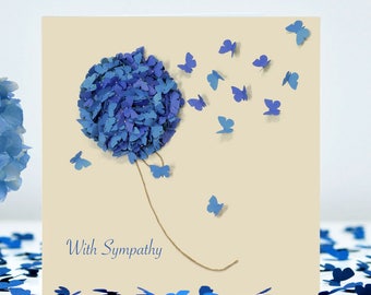 With Sympathy Blue Hydrangea Card, Butterfly With Sympathy Card, Flower With Sympathy card, Hydrangea With Sympathy Card, Love Card
