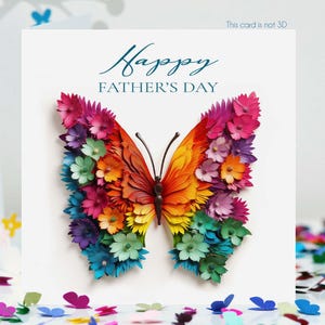 Vatertags-Schmetterling mit blumigen Flügeln Vatertagskarte, Nicht 3D.