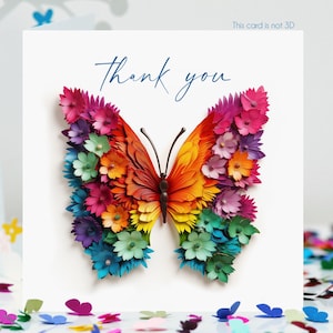 Schmetterling Danksagungskarte mit blumigen Flügeln, Nicht 3D (Optionaler, passender Kühlschrankmagnet dazugekauft)