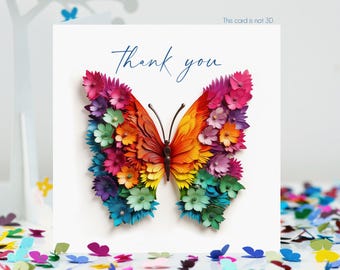 Five Butterfly Thank You Cards with Colourful Flowery Wings, Not 3D