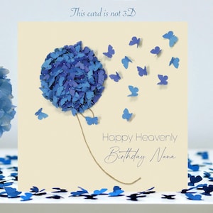 Cartão de aniversário celestial Nana Butterfly Blue Hydrangea Butterfly (não 3D)