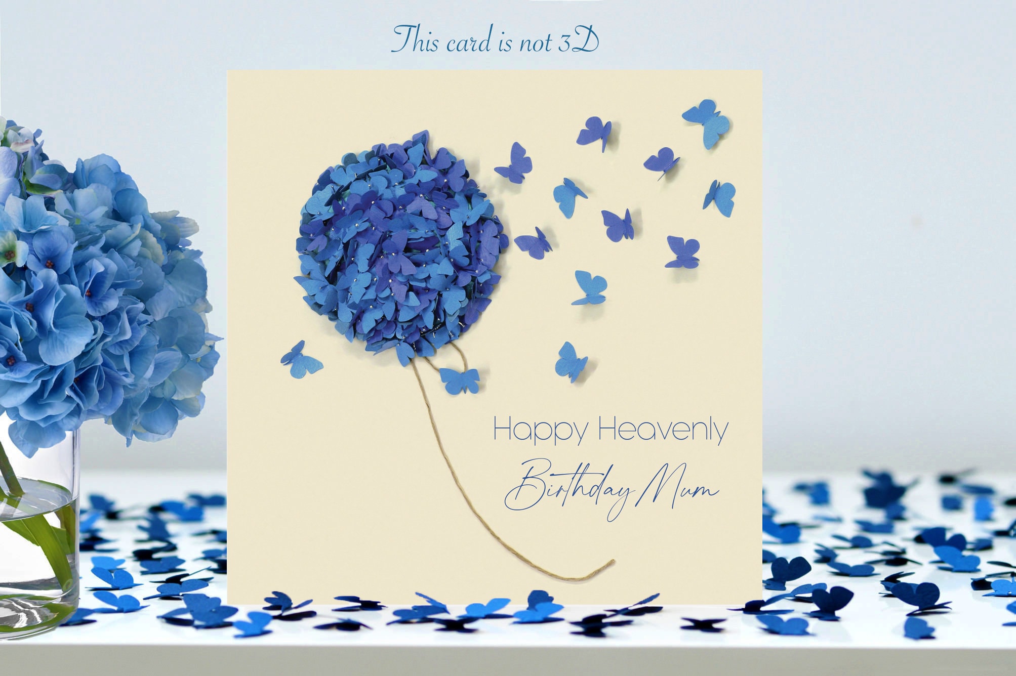 Mum Heavenly Birthday Butterfly Blue Hydrangea Card (not 3D