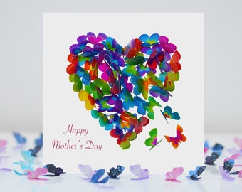 Mother's Day Butterfly Heart Multicoloured Butterflies Card, not 3D