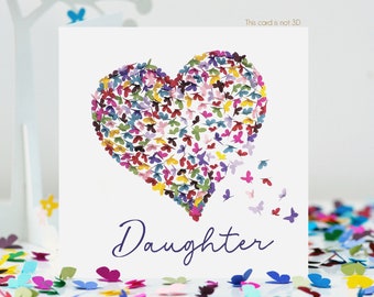 Daughter Butterfly Heart Kaleidoscope of Butterflies Card, not 3D