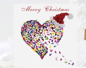 Butterfly Heart with Santa's Hat Merry Christmas Card,