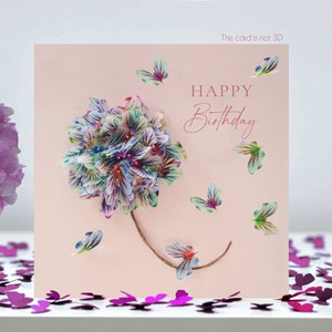 Biglietto di compleanno con farfalle e fiori, non 3D