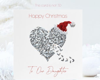 Christmas Daughter Butterfly Silver Heart with Santa's Hat Christmas Card. My daughter available too