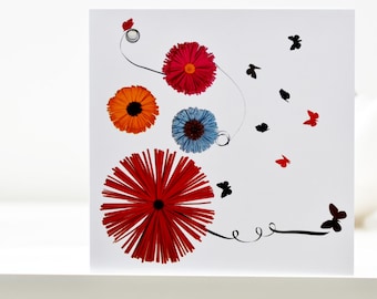 Flowers and Butterflies Multicoloured Blank Card, flat not 3D