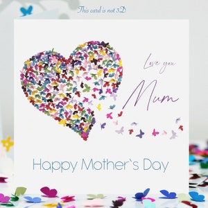 Carte de fête des mères papillon, je t'aime maman, kaléidoscope, papillons coeur, pas 3D