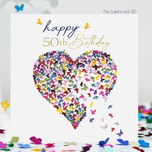 Carte d'anniversaire papillons coeur kaléidoscope cinquantième anniversaire