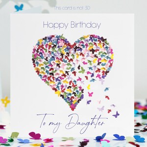 Carte d'anniversaire coeur kaléidoscope papillon ma fille, pas 3D