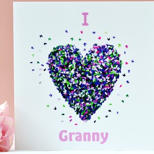 Carte Anniversaire grand-mère j'aime le coeur papillon de grand-mère
